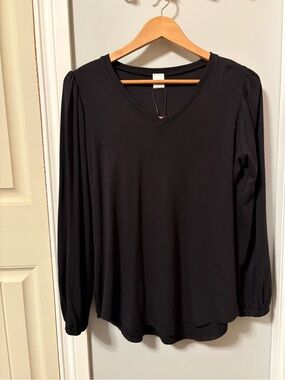 Black Farrah top; V-Neck Long Sleeve with subtle Puff Sleeves